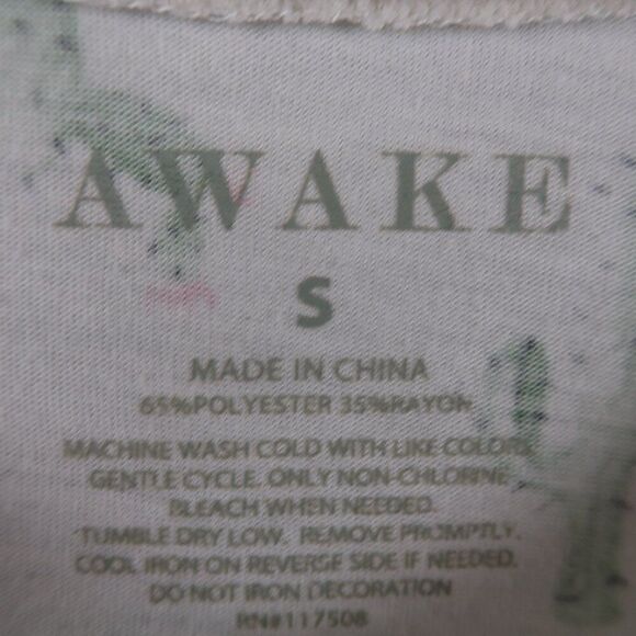 AWAKE IVORY WITH GREEN CACTUS PRINT V NECK SHORT SLEEVE SLEEP SHIRT SIZE SMALL - Picture 2 of 7